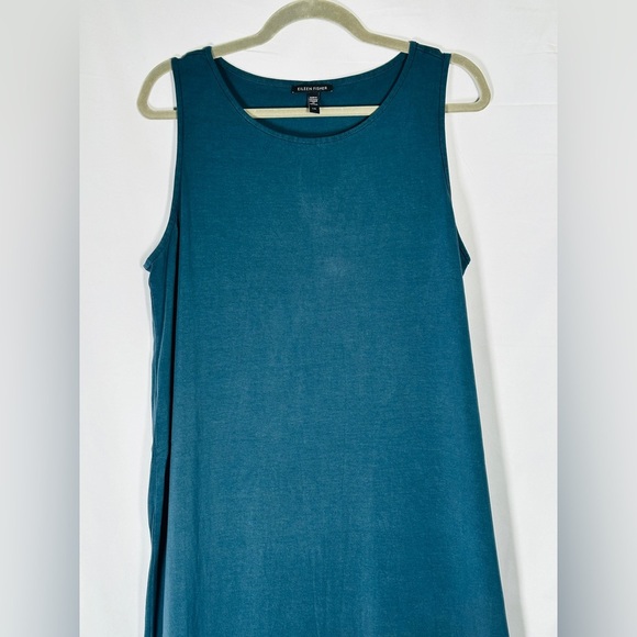 Eileen Fisher Tencel Lyocell Tank Midi Dress Teal Minimalist Capsulecore Size L - Picture 5 of 11